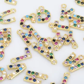 10*13mm Brass Colorful Cz Letter pendant Uppercase Letter Charms 2mm hole Alphabet A-Z Letters pendant 1pcs 102849