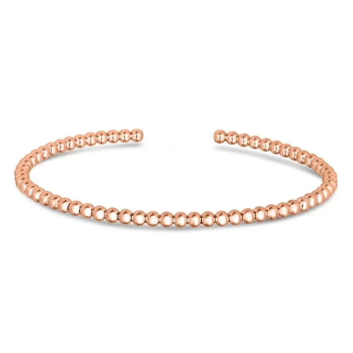 14K Rose Gold 3mm Bead Cuff - 6.75"