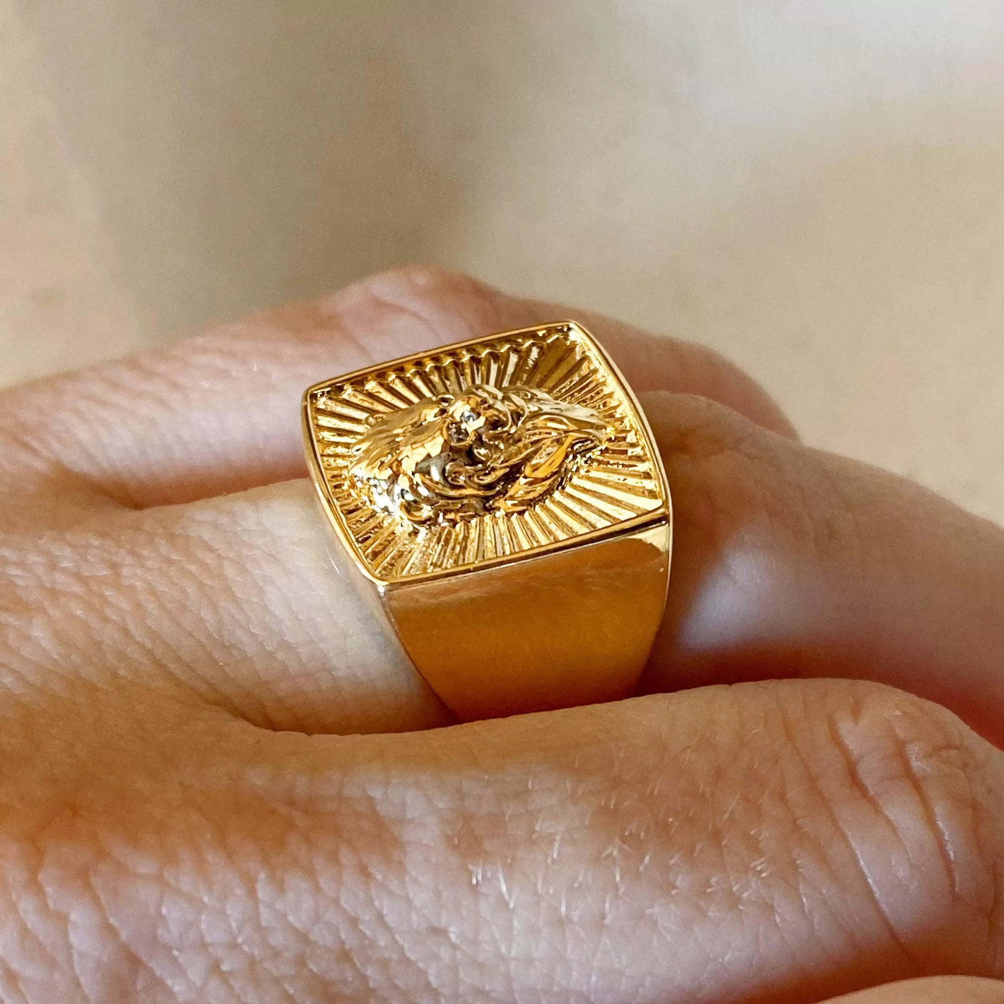 18k Gold Filled Lioness Signet Ring