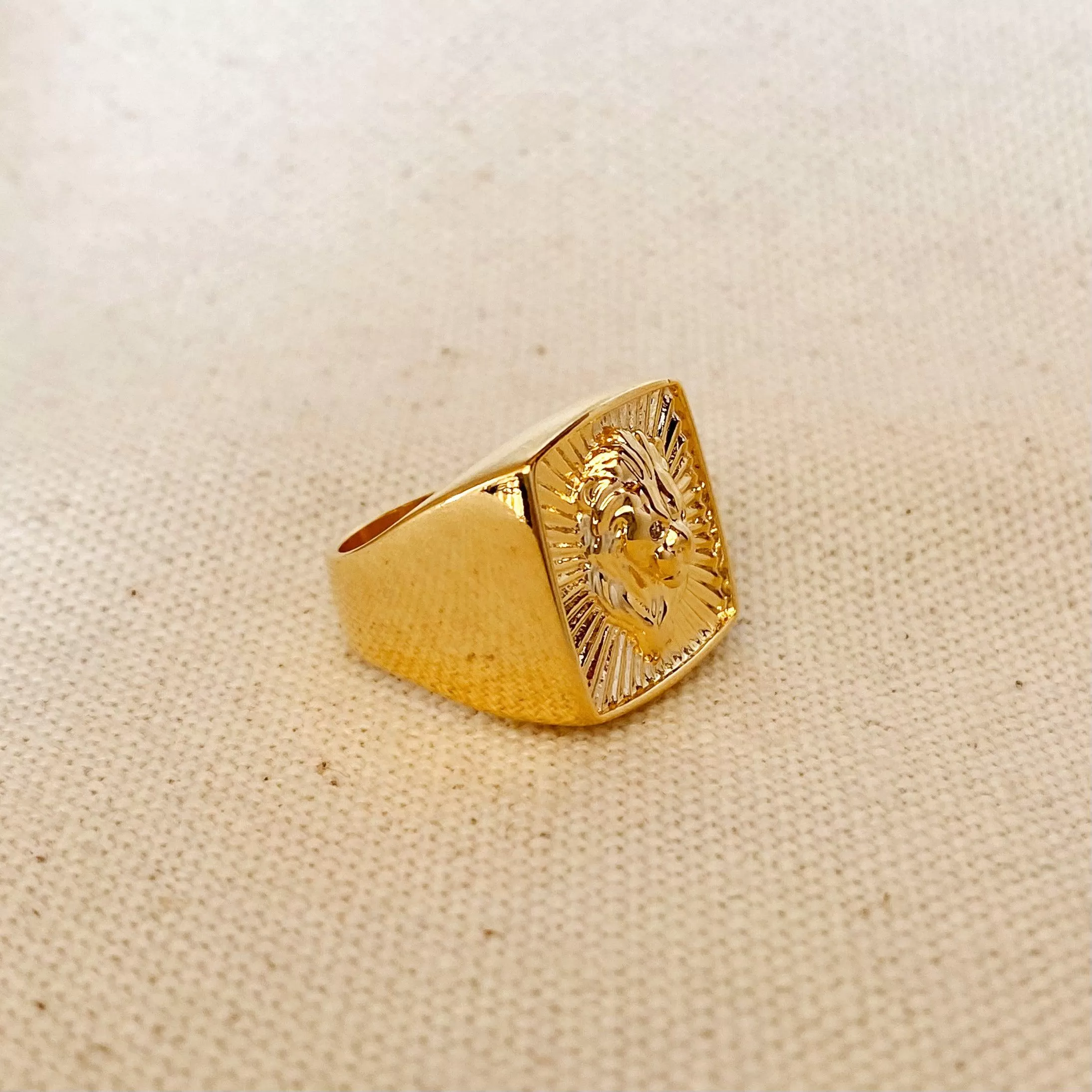 18k Gold Filled Lioness Signet Ring