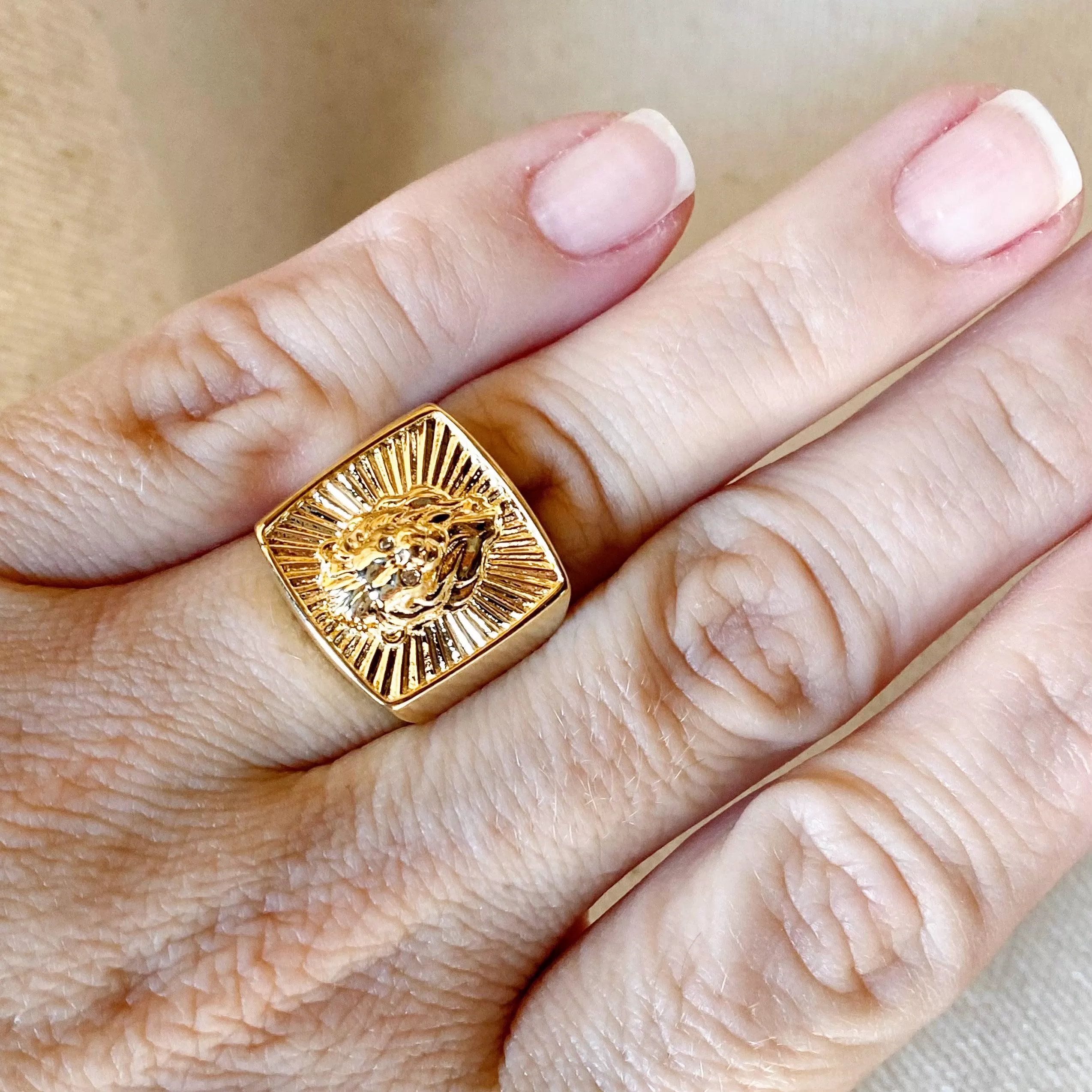 18k Gold Filled Lioness Signet Ring