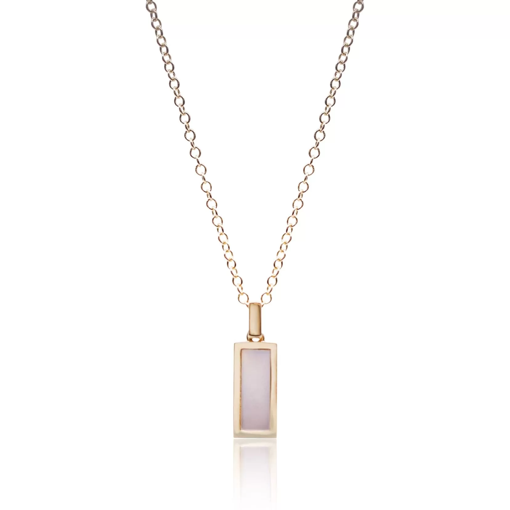 18K YELLOW GOLD RECTANGULAR MOTHER-OF-PEARL INLAY BAR PENDANT NECKLACE