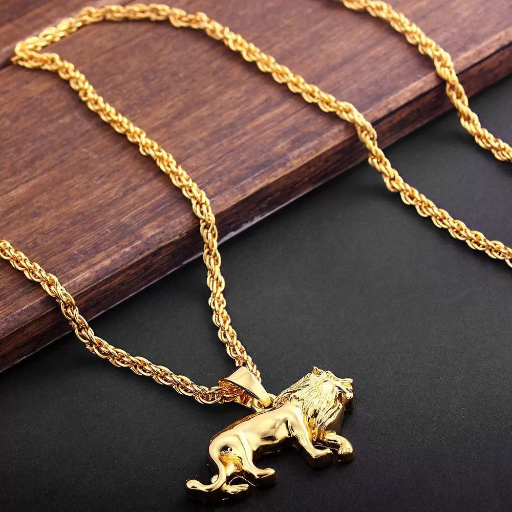 18KGP Stainless Steel Lion Pendant Necklace