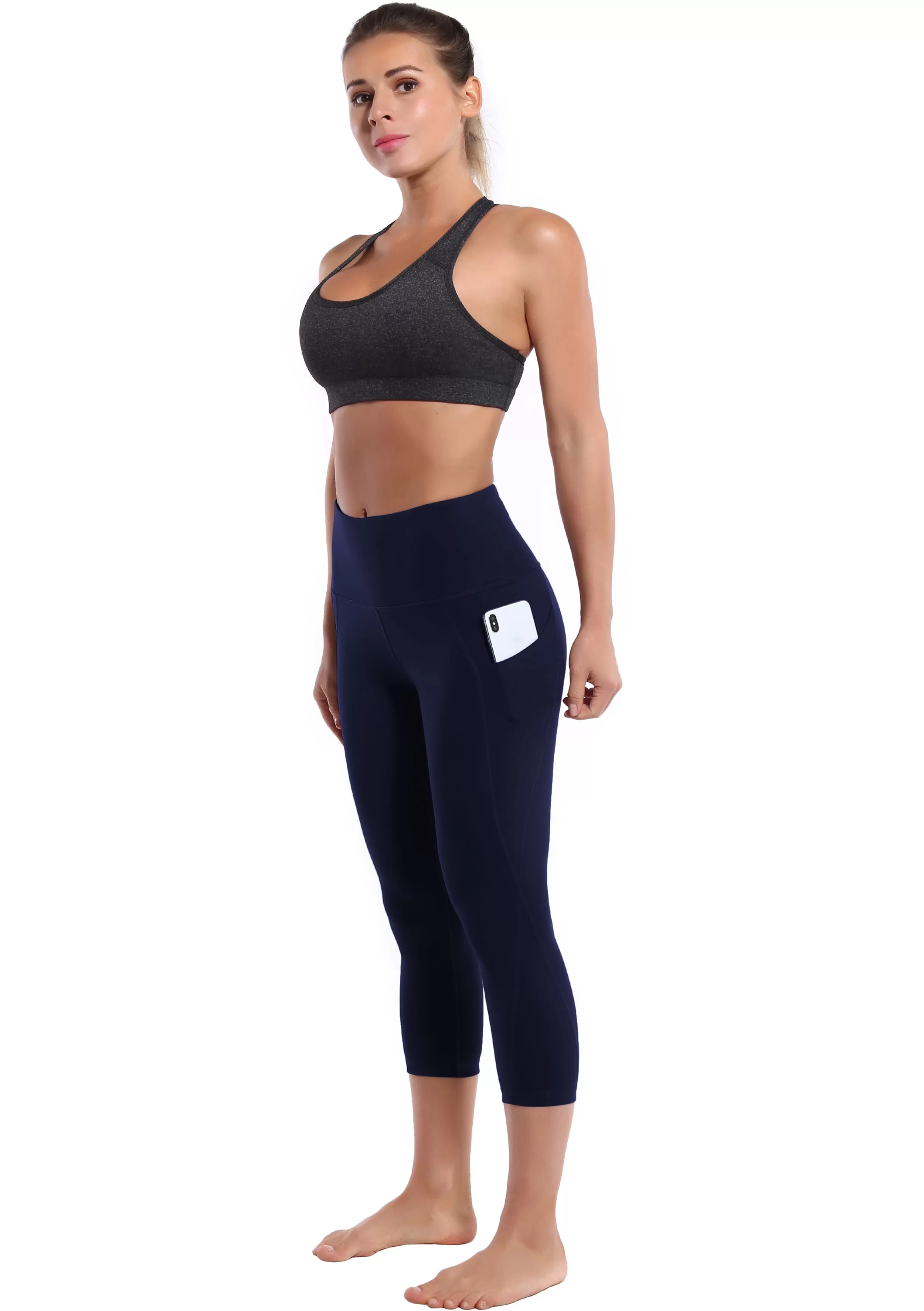 19 High Waist Side Pockets Capris darknavy_yogastudio