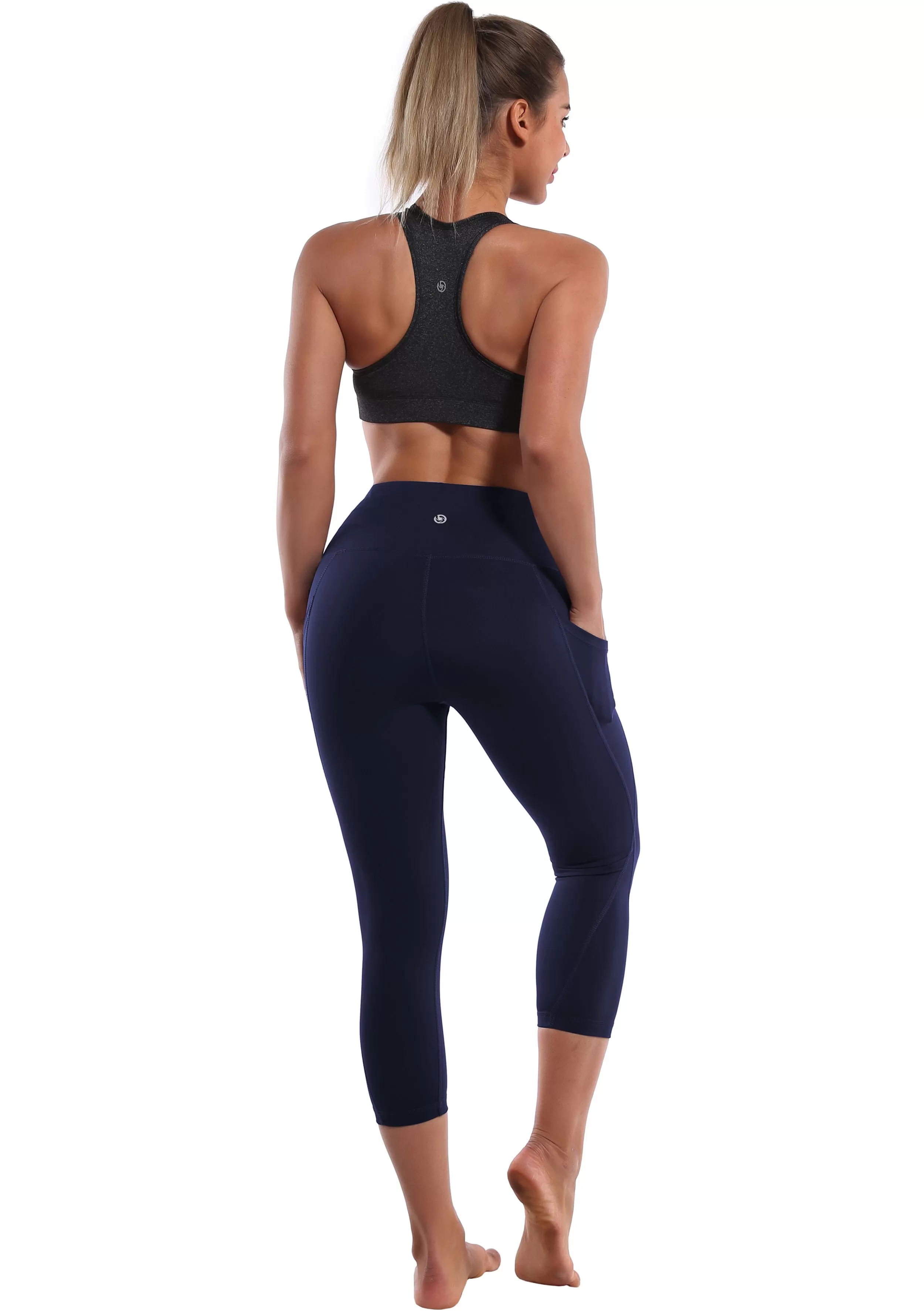 19 High Waist Side Pockets Capris darknavy_yogastudio