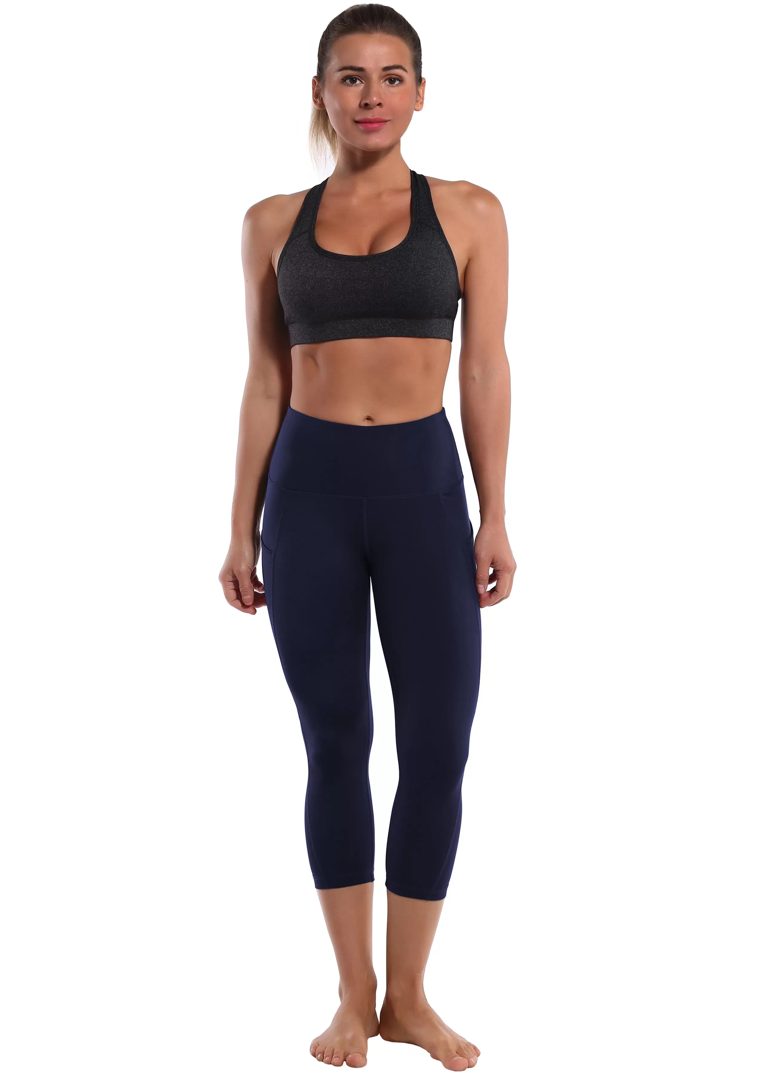 19 High Waist Side Pockets Capris darknavy_yogastudio