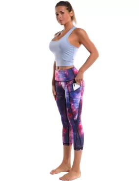 19" High Waist Printed Side Pockets Capris galaxy