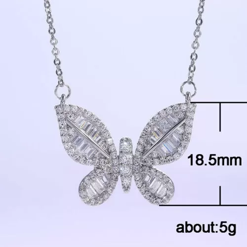 2 CT Sterling Silver Baguette Simulated Diamond Butterfly Necklace