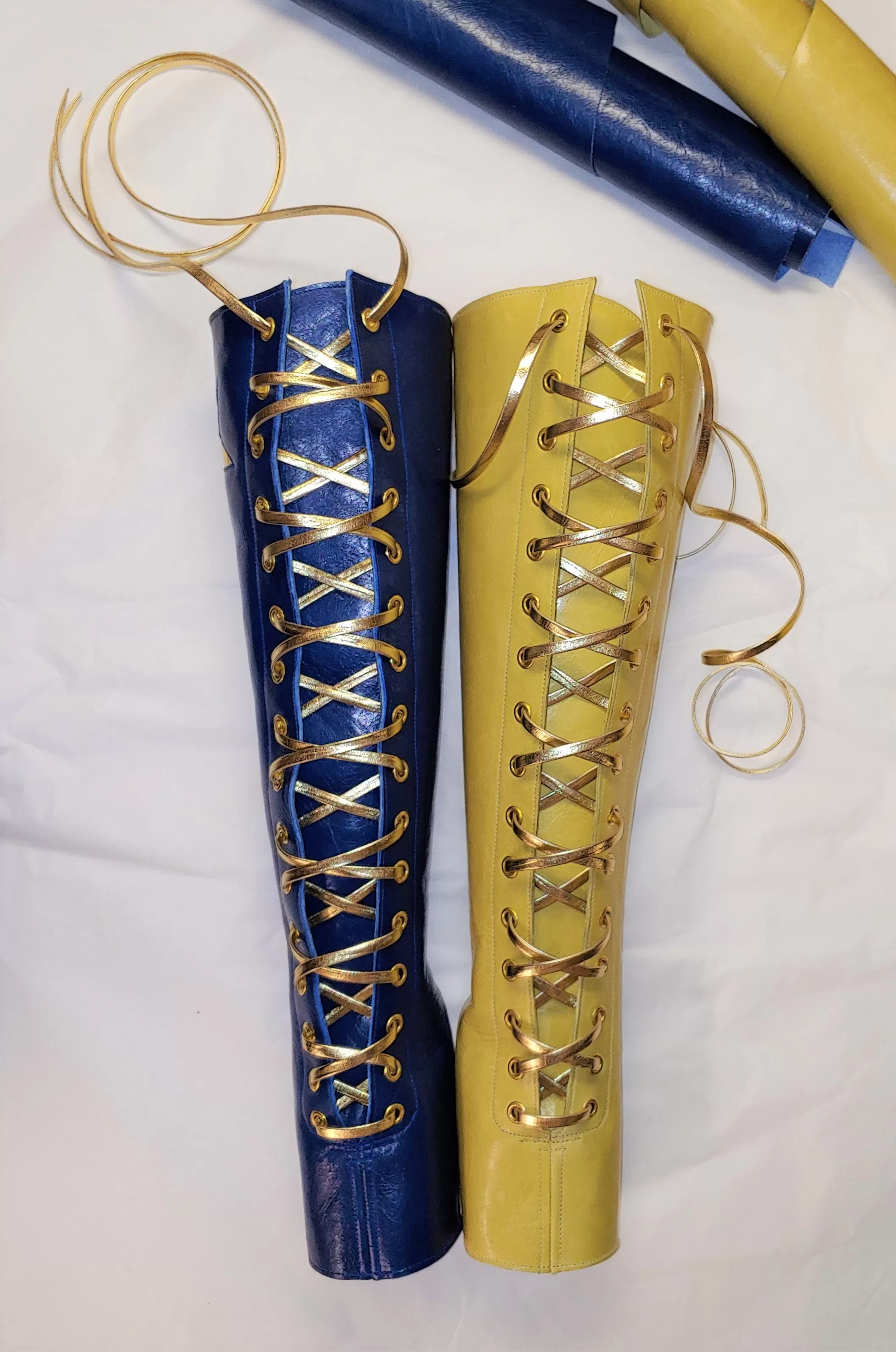 2 Tone Aerial boots w/ FRONT Lacing- Yellow/Blue