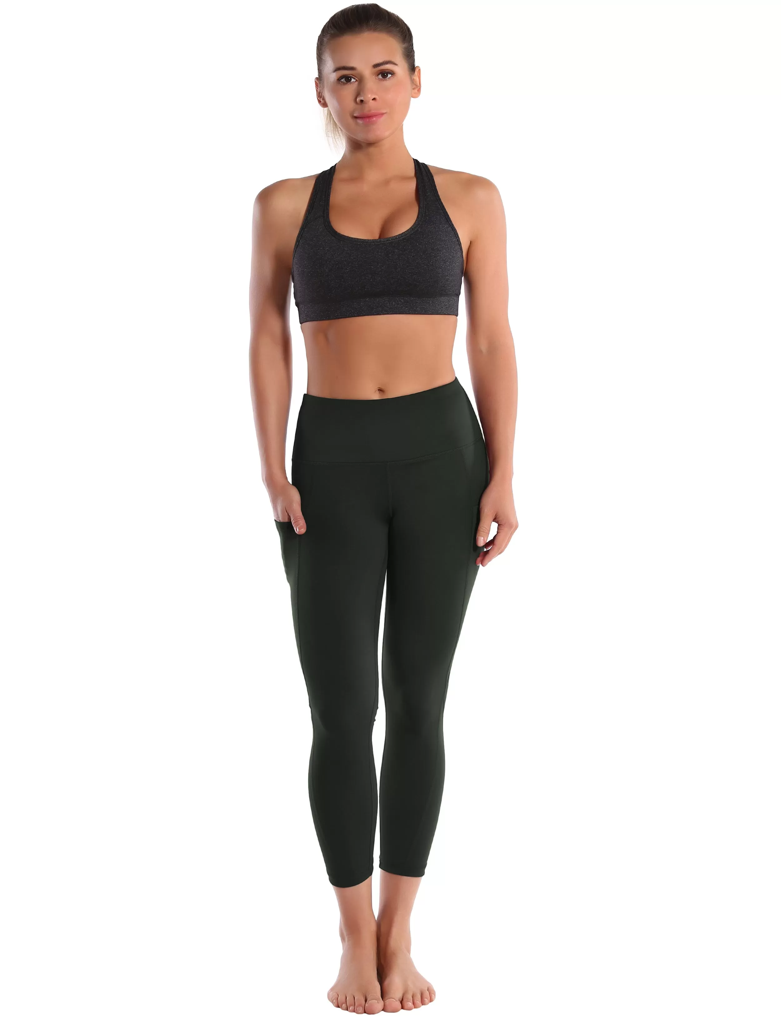 22 High Waist Side Pockets Capris olivegray_yogastudio