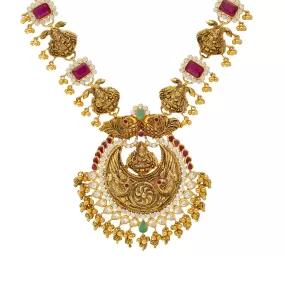 22K Yellow Gold, Emerald, Ruby, and CZ Lakshmi Necklace(42.5gm)