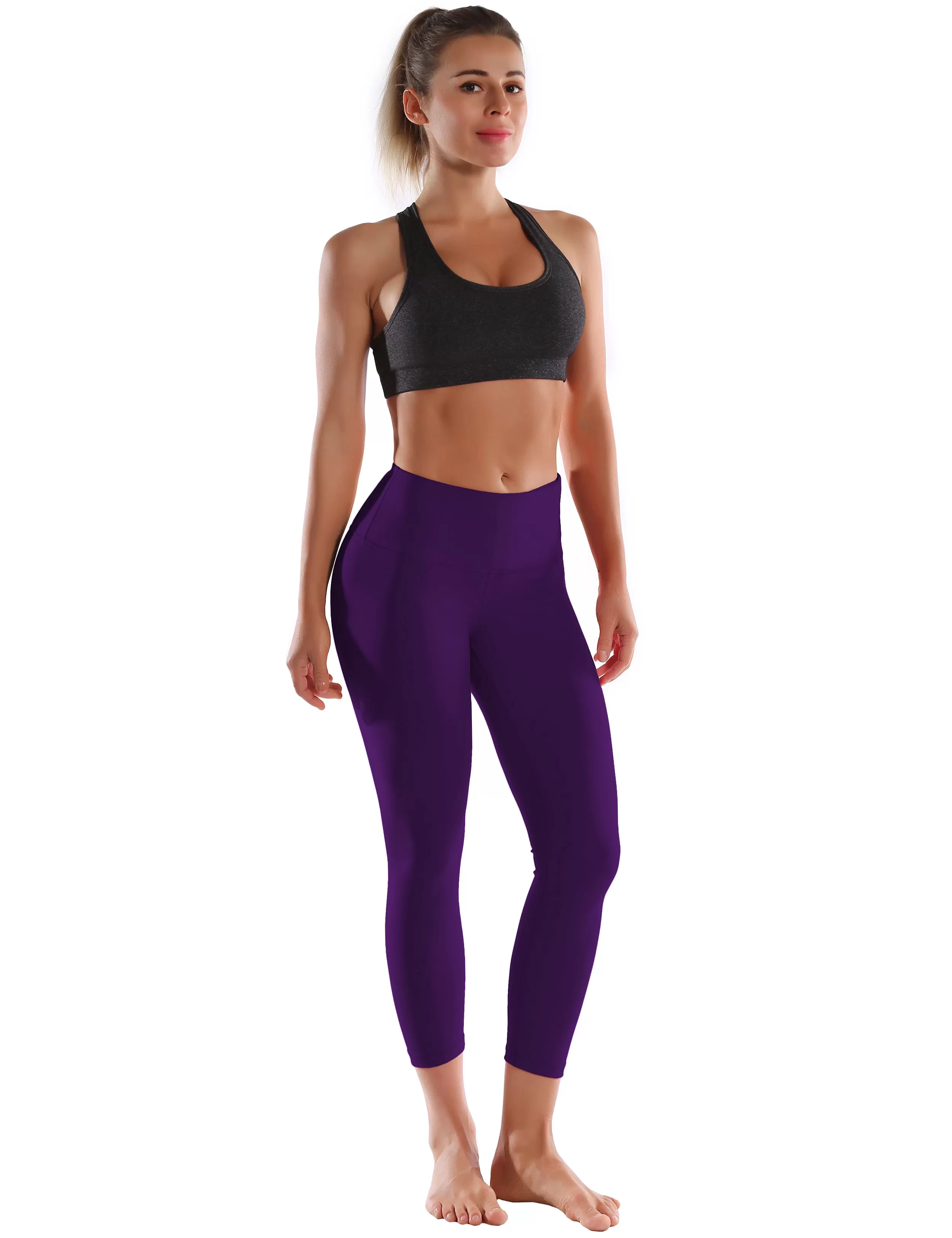 22" High Waist Crop Tight Capris eggplantpurple