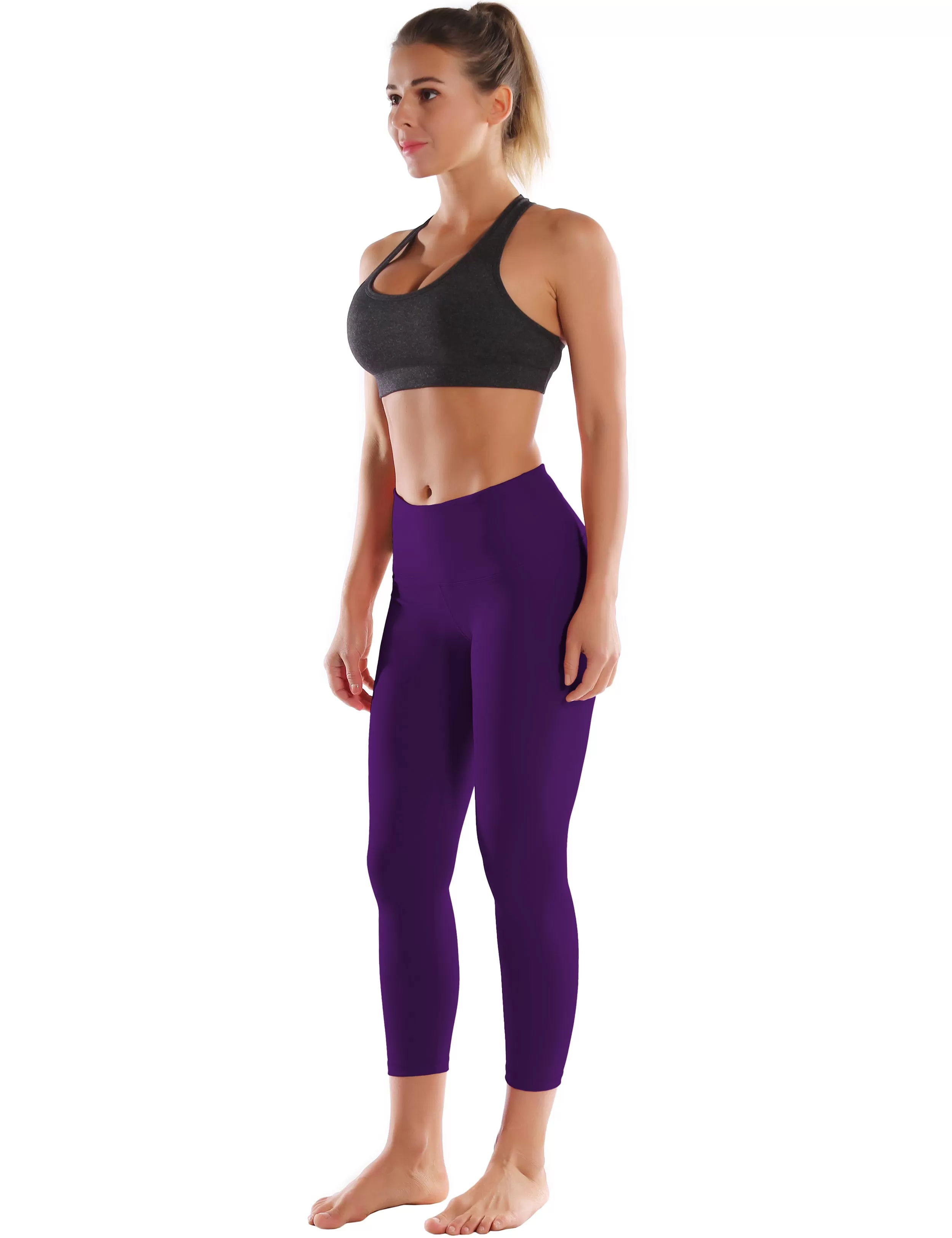 22" High Waist Crop Tight Capris eggplantpurple