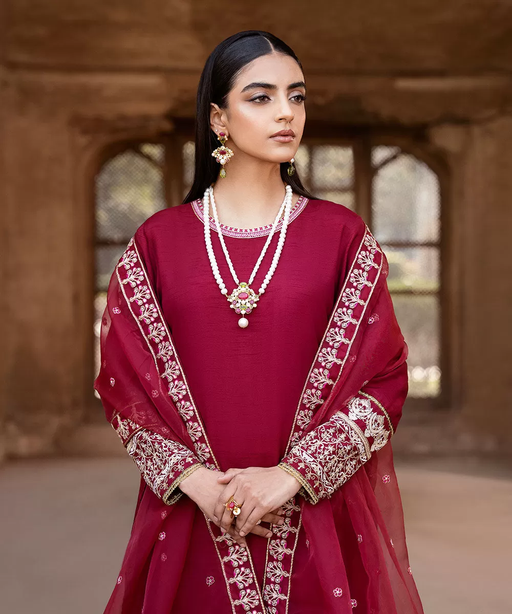 3 Piece - Embroidered Raw Silk Suit