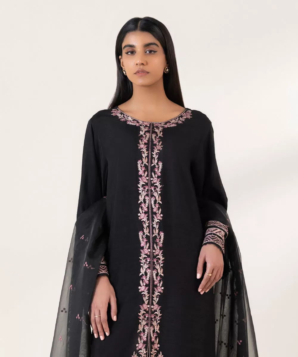 3 Piece - Embroidered Raw Silk Suit