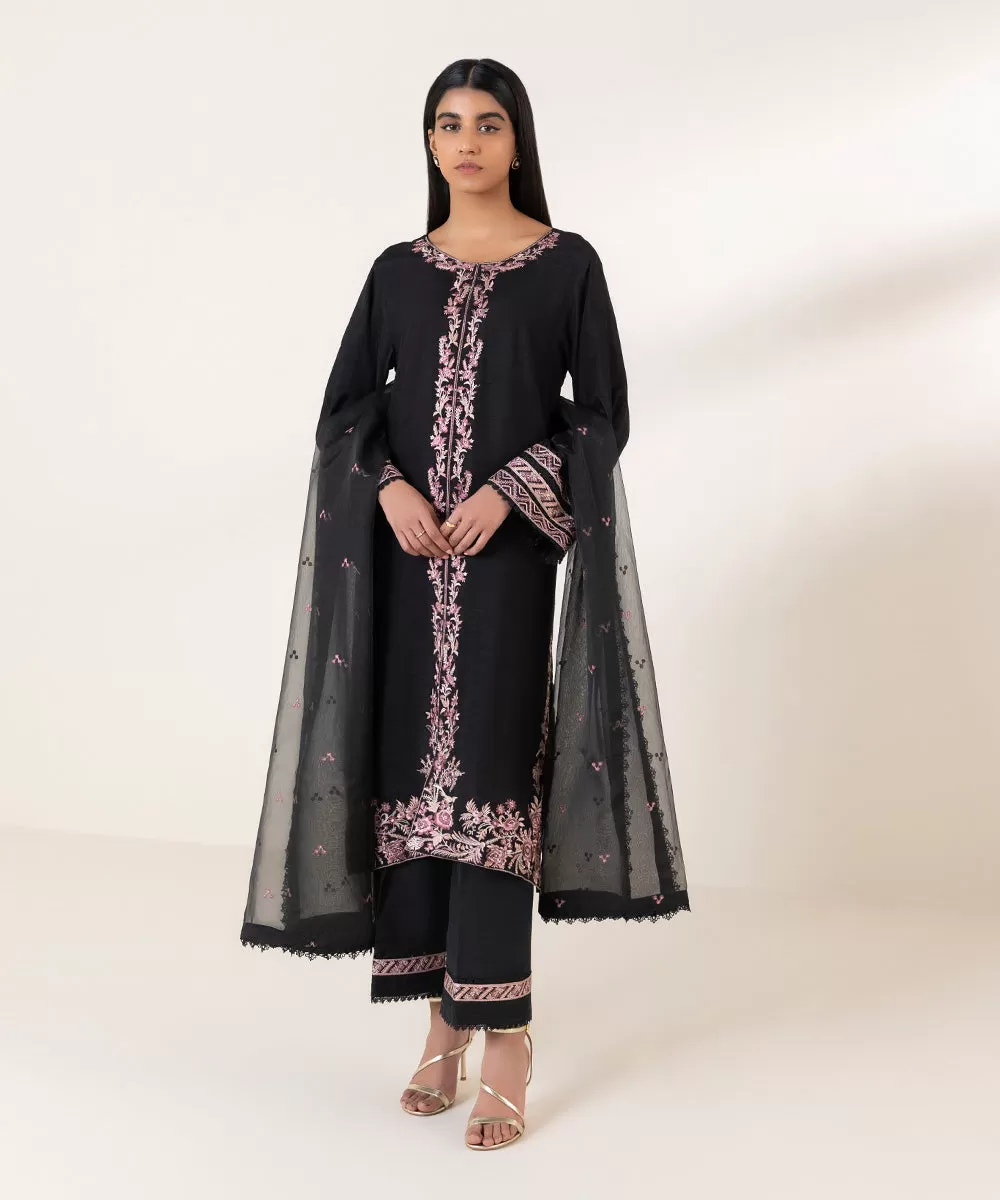 3 Piece - Embroidered Raw Silk Suit