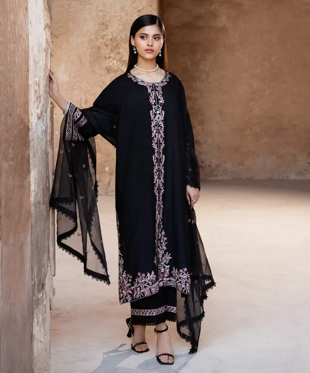 3 Piece - Embroidered Raw Silk Suit