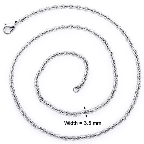 36 Inch 3.5mm Diamond Cut Stainless Steel Hammered Cable Chain Necklace