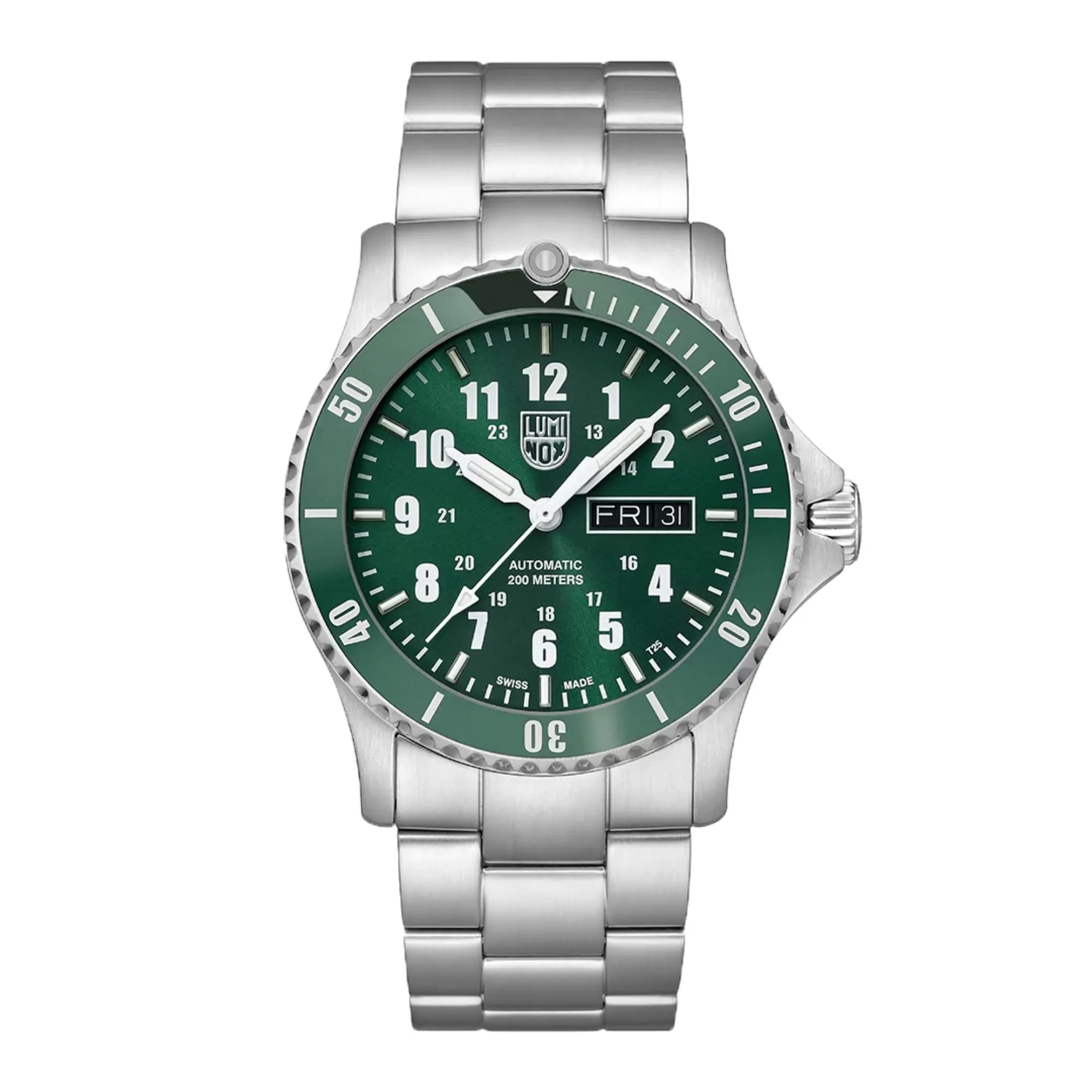 42MM LUMINOX SPORT TIMER AUTOMATIC WATCH WITH GREEN DAY AND DATE DIAL AND BEZEL