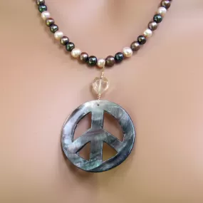 Abalone Peace Sign Hand Wrapped w/ 14 kt gf w/ Citrine Heart on Freshwater Pearls