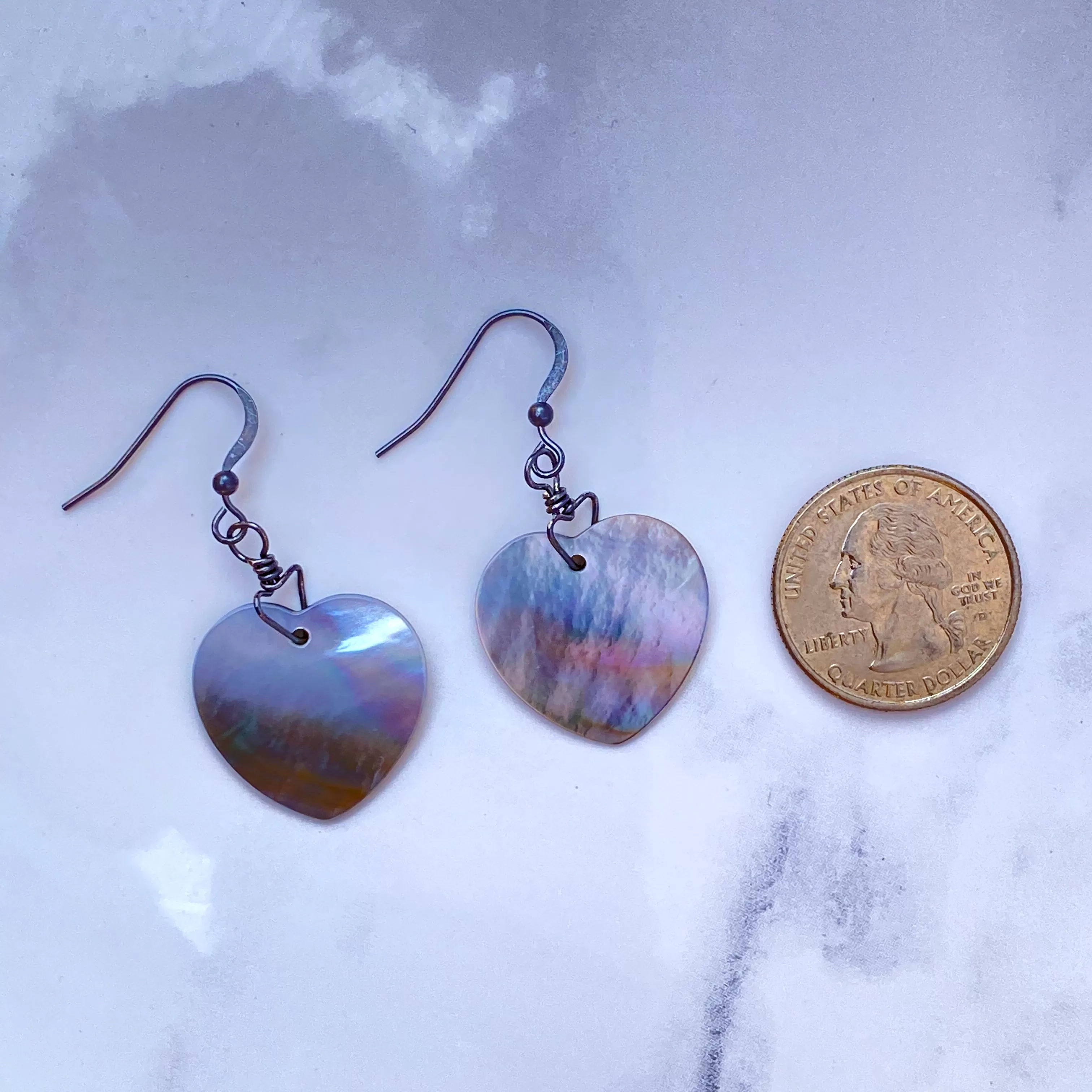 Abalone Shell Heart and Sterling Silver Earrings