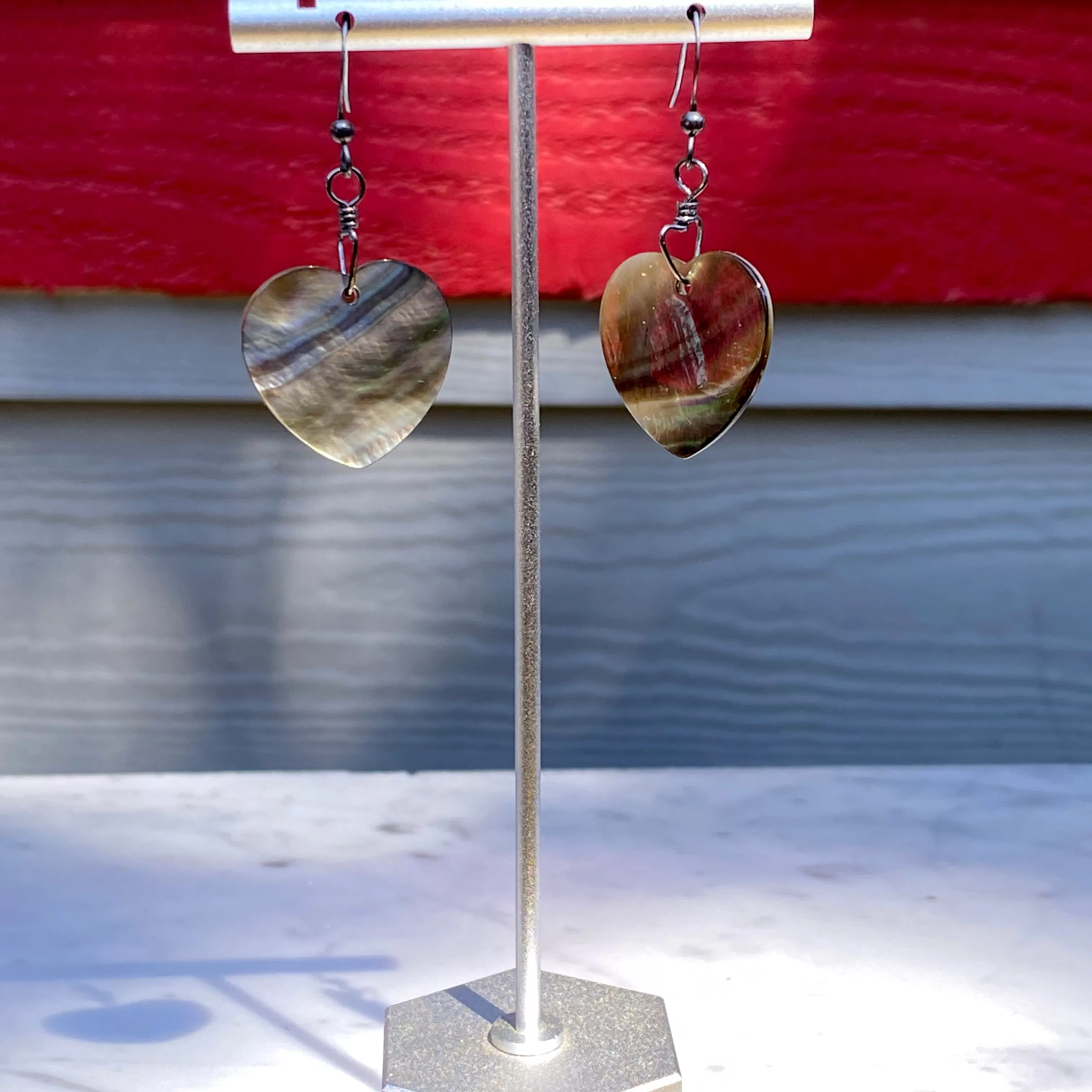 Abalone Shell Heart and Sterling Silver Earrings