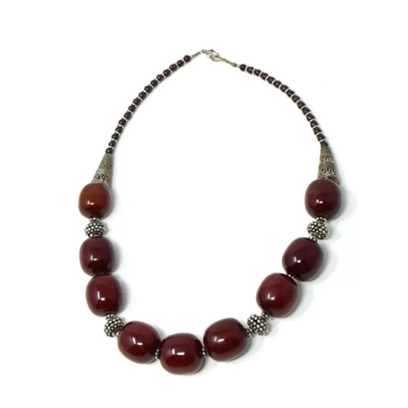 African Maroon Amber Neckline Necklace 03