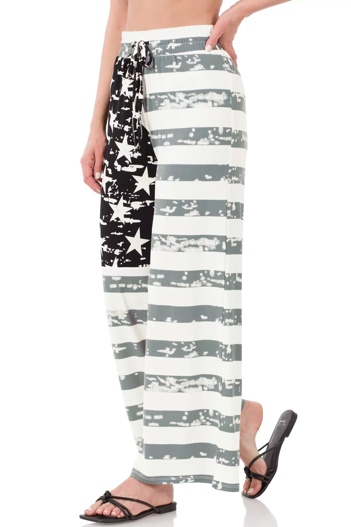 AMERICAN FLAG DRAWSTRING WIDE LEG PANTS