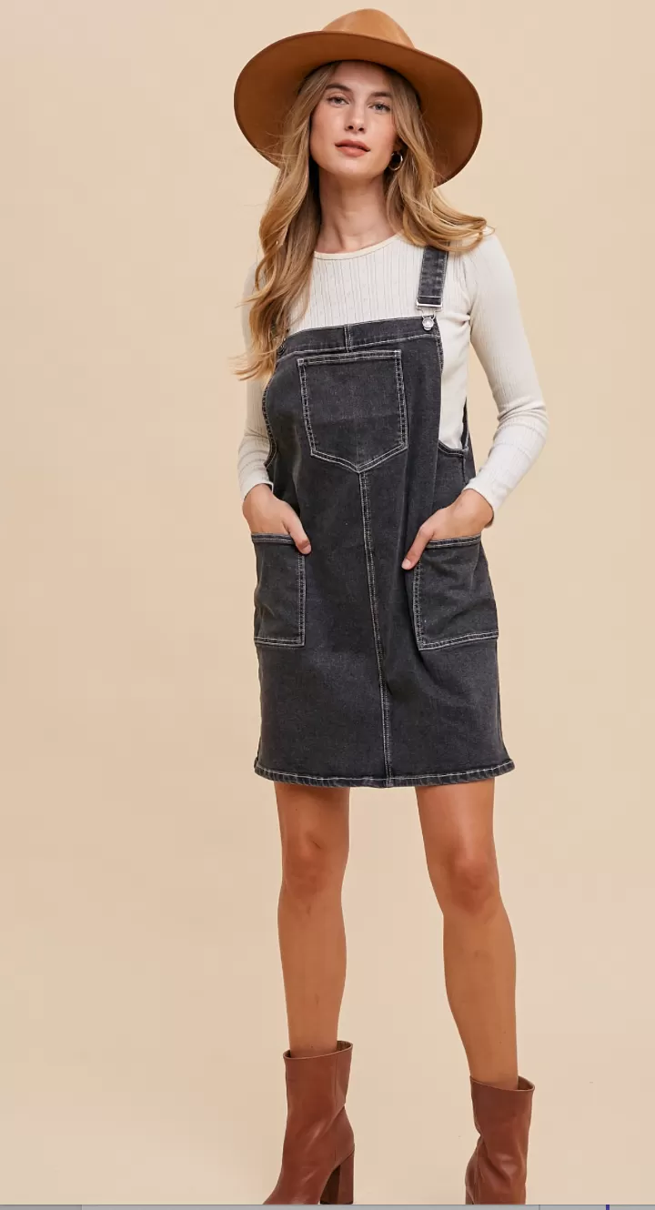 AnnieWear Stretch Denim Overall Mini Dress