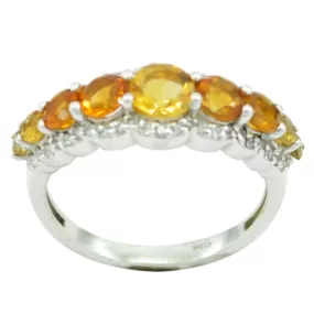 Appealing Gem Citrine Solid Silver Ring Vertical Hood Piercing Jewelry