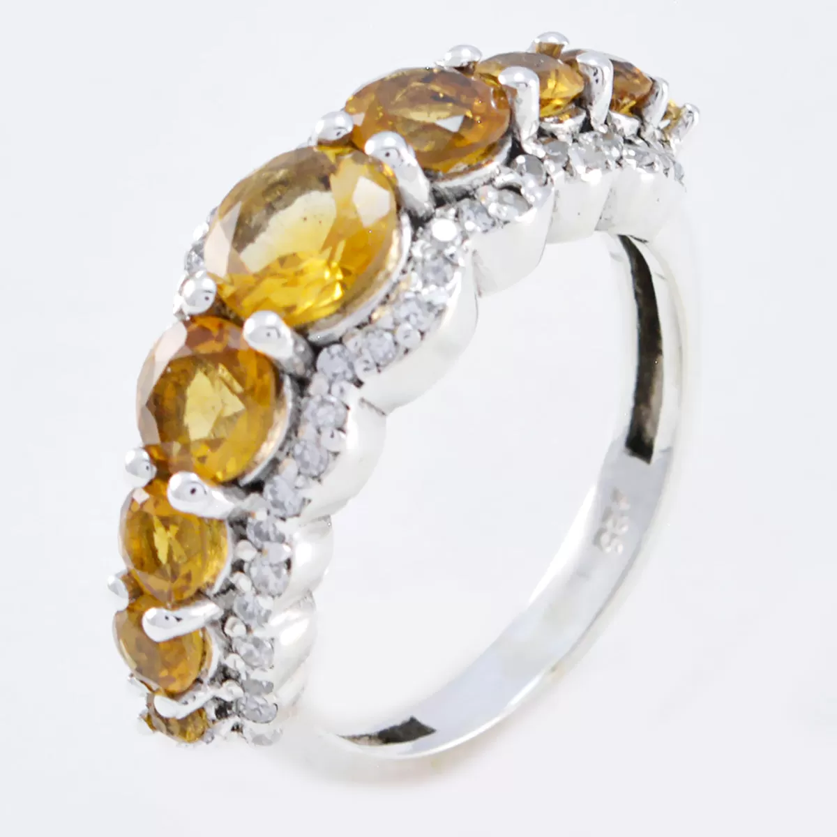 Appealing Gem Citrine Solid Silver Ring Vertical Hood Piercing Jewelry