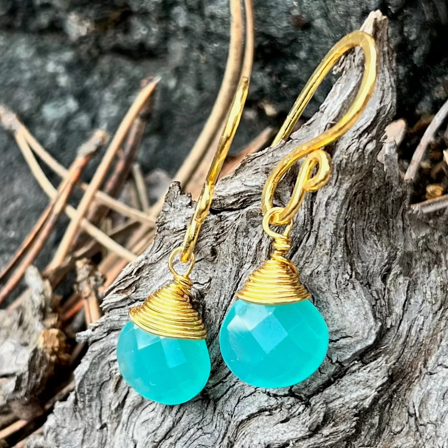 Aqua Chalcedony Radiant Raindrop Earrings