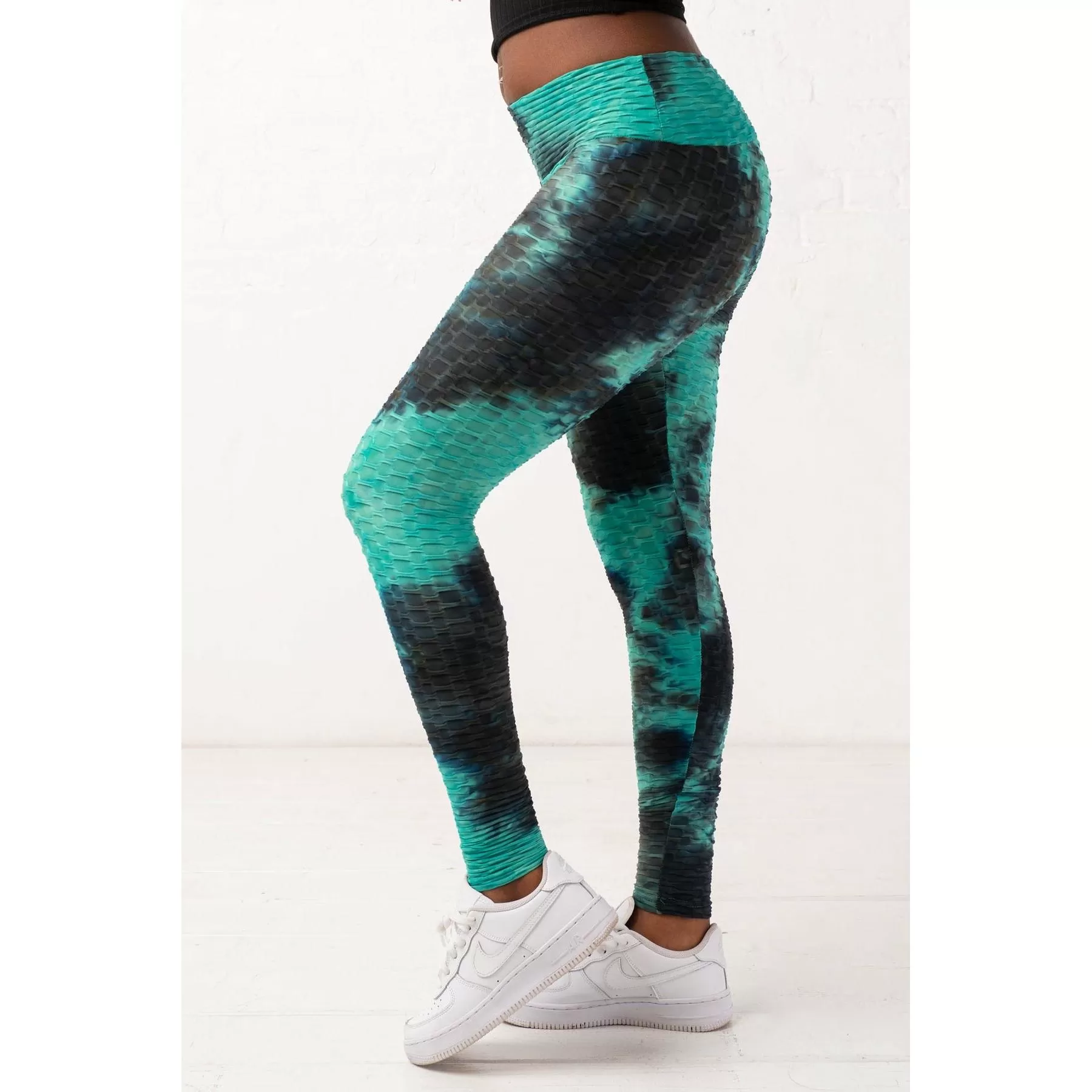 Aqua Honeycomb Waffle Knit Leggings