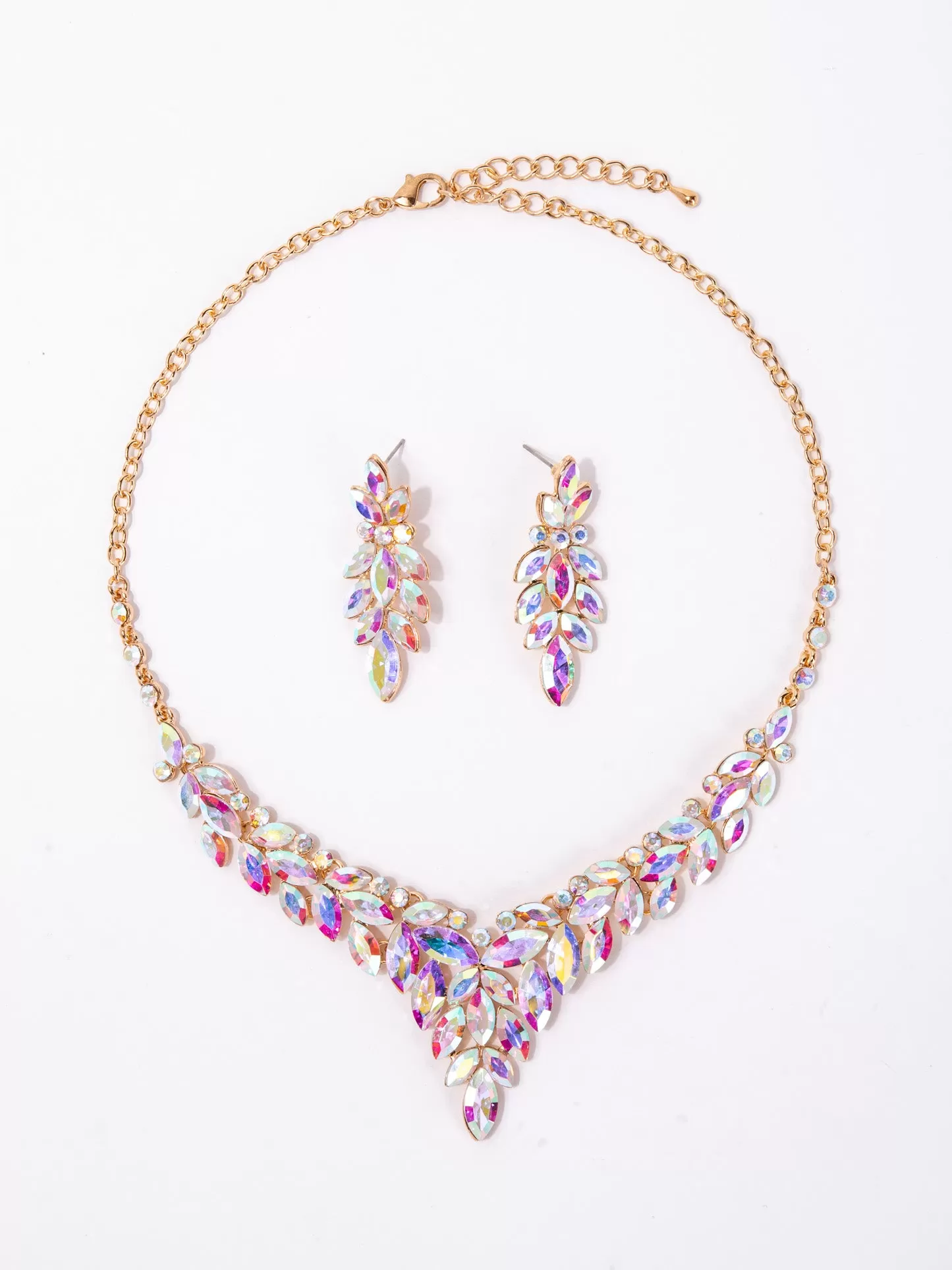 Ariana Crystal Gemstone Cluster V-Shaped Necklace Set