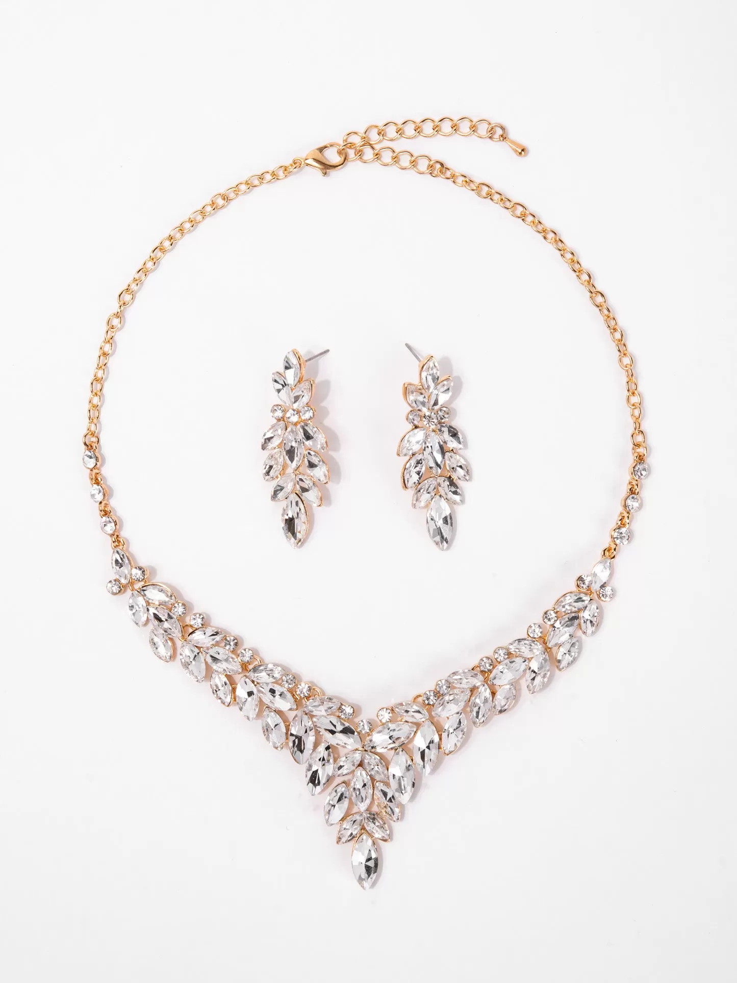 Ariana Crystal Gemstone Cluster V-Shaped Necklace Set