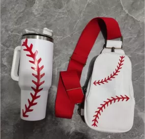 Baseball Stainless Steel Cup/ Sling Bag