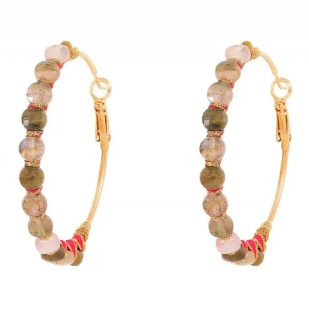 Beaded Tourmaline Hoop Earrings by Satellite Paris