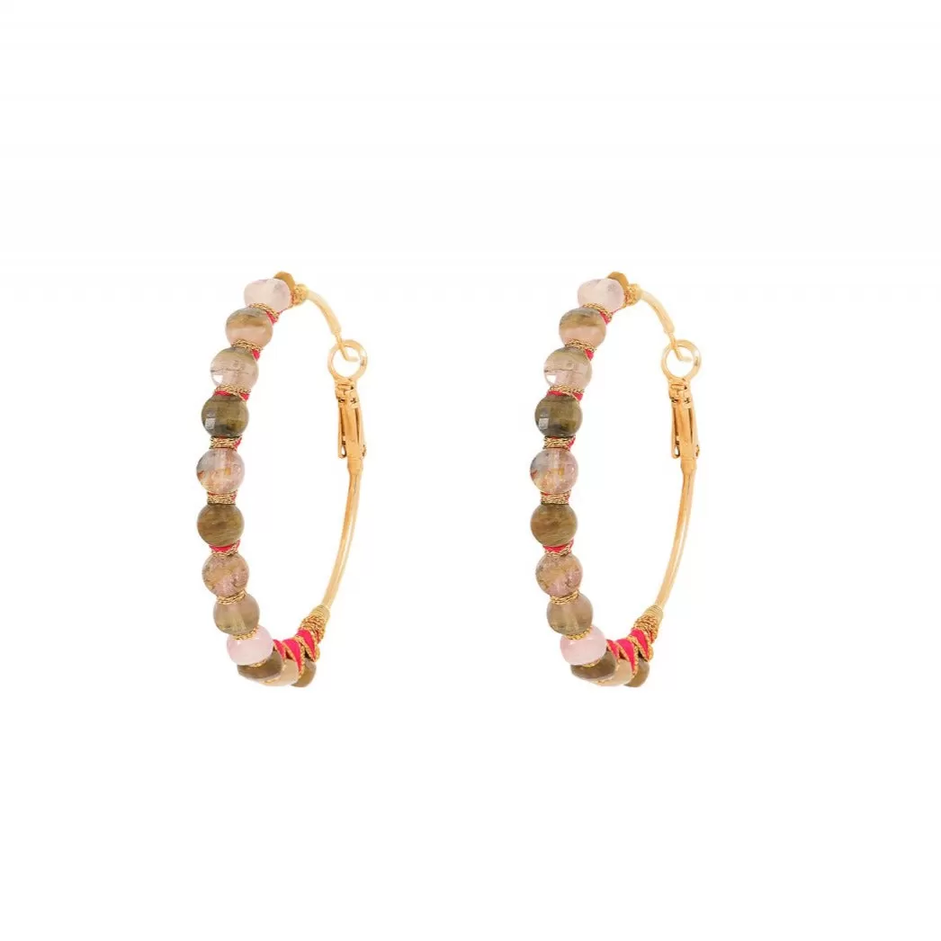 Beaded Tourmaline Hoop Earrings by Satellite Paris