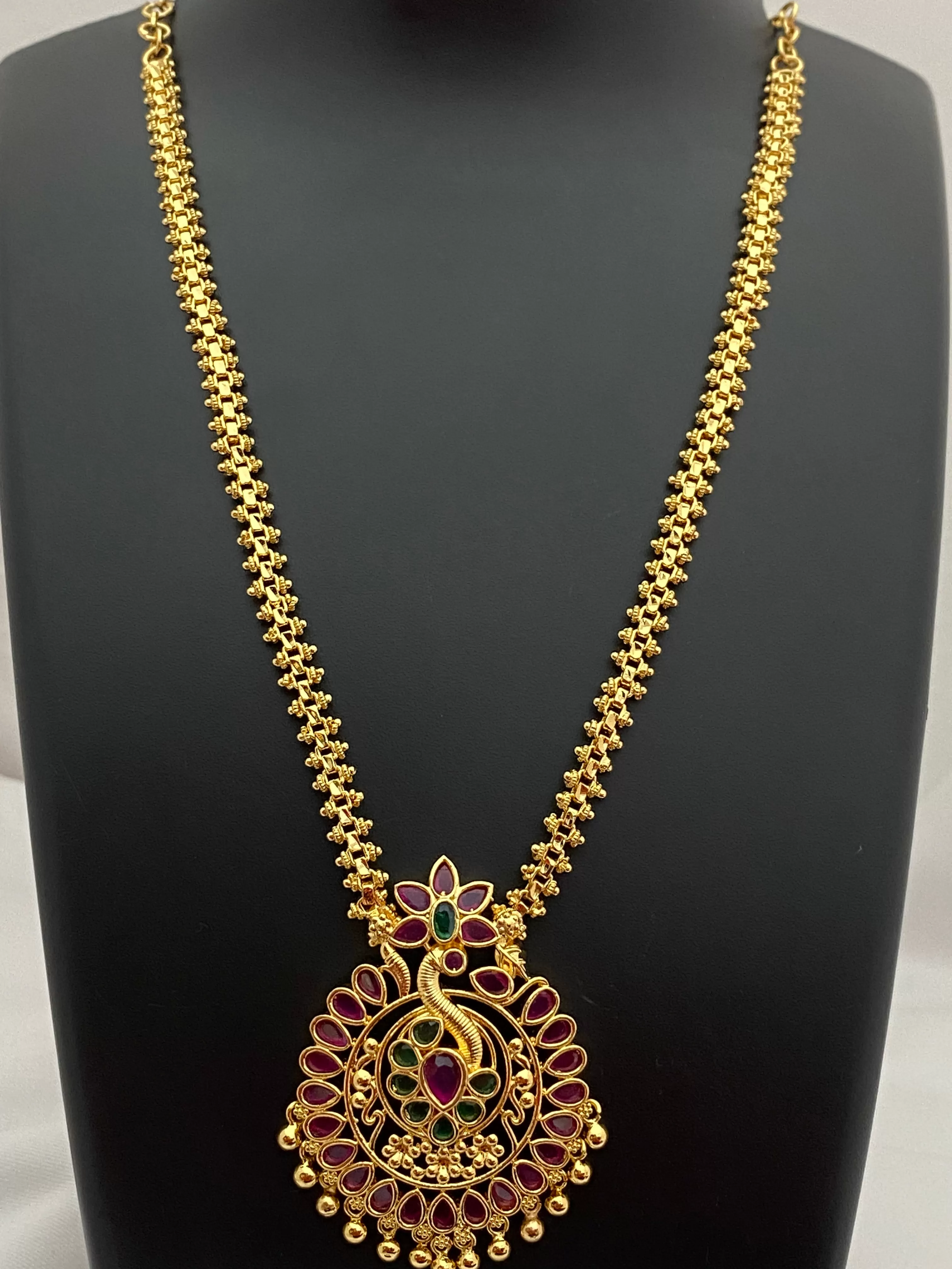 Beautiful Multi color Stoned Gold Plated Long Chain