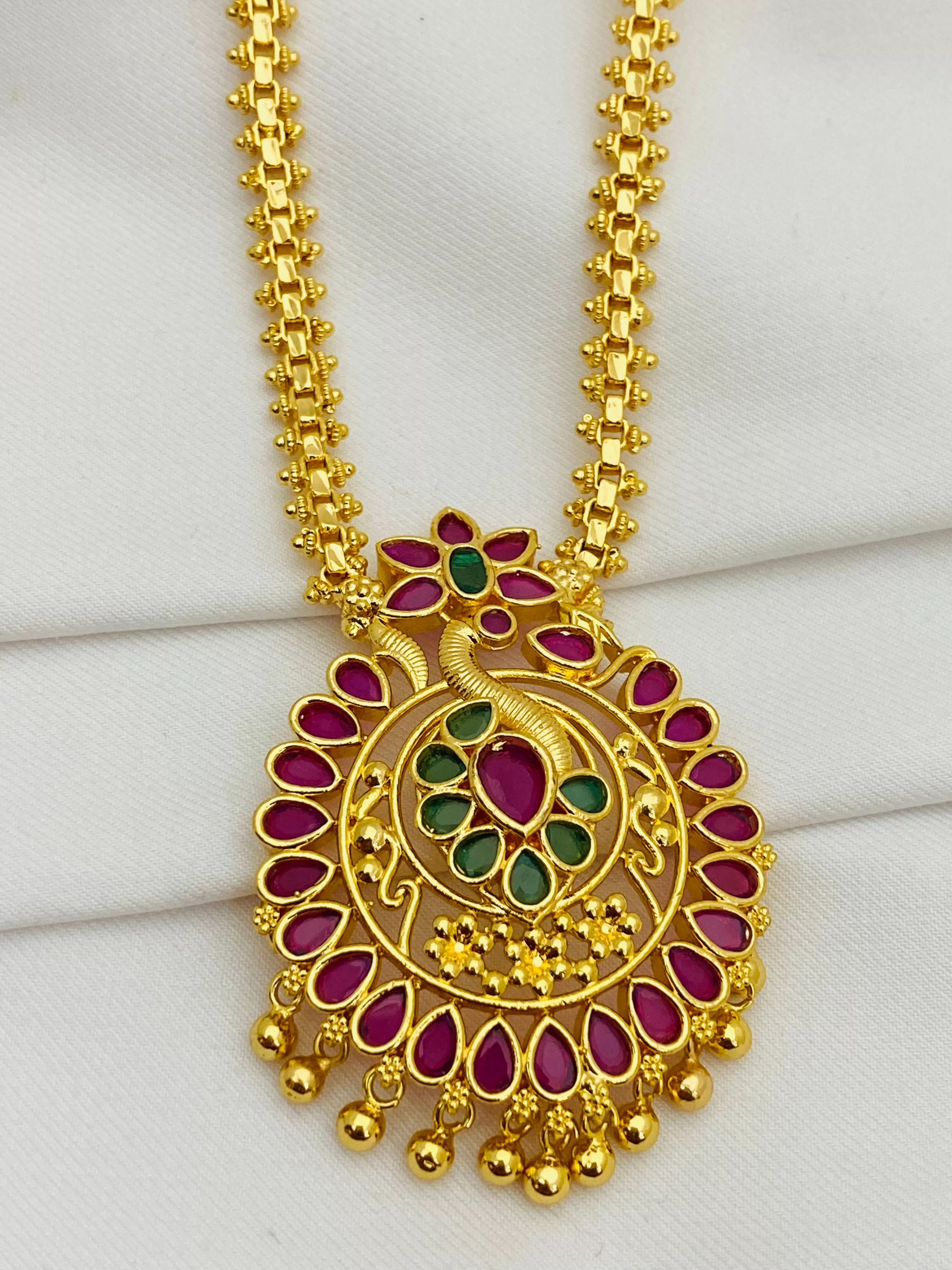 Beautiful Multi color Stoned Gold Plated Long Chain