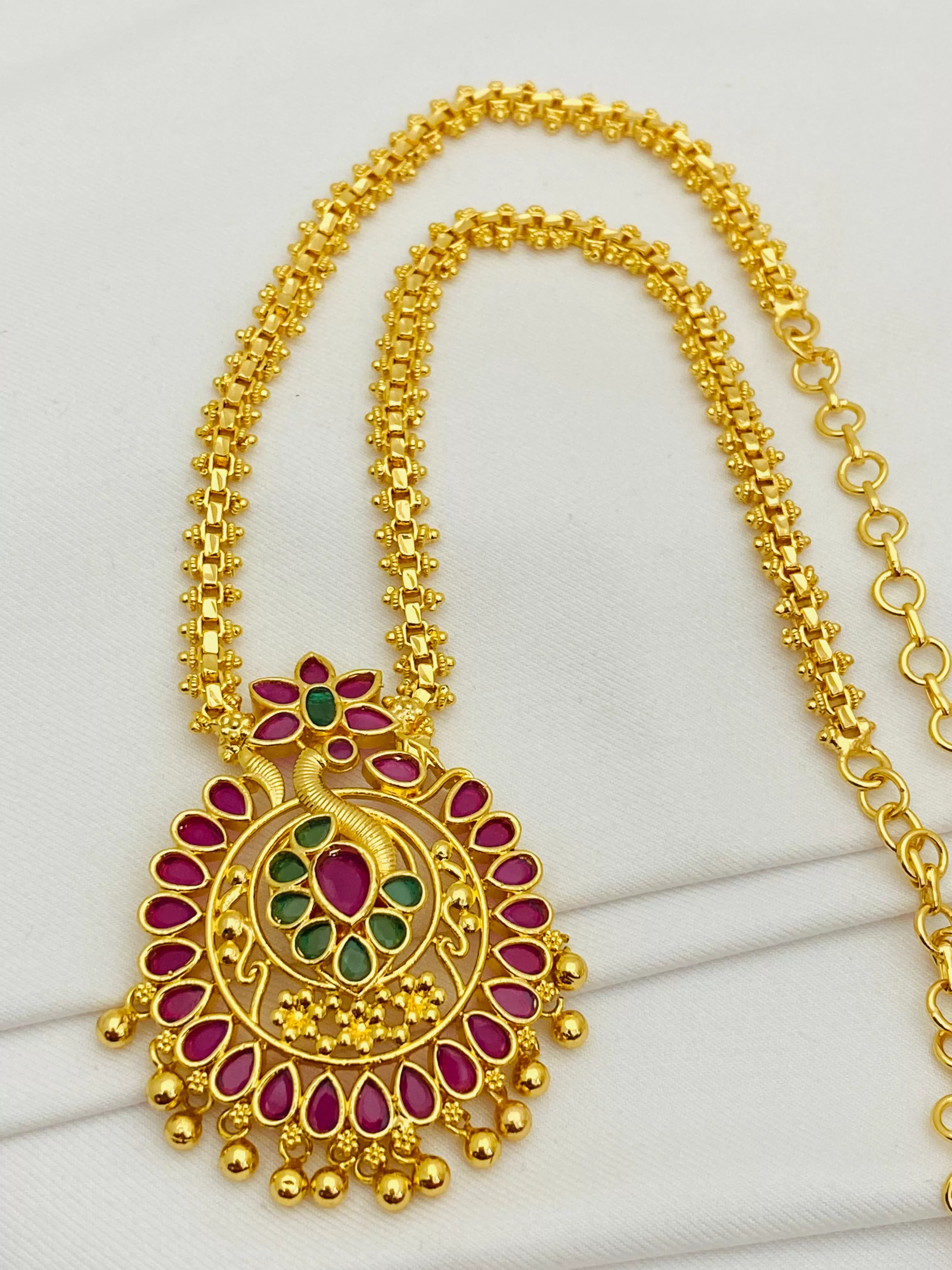 Beautiful Multi color Stoned Gold Plated Long Chain