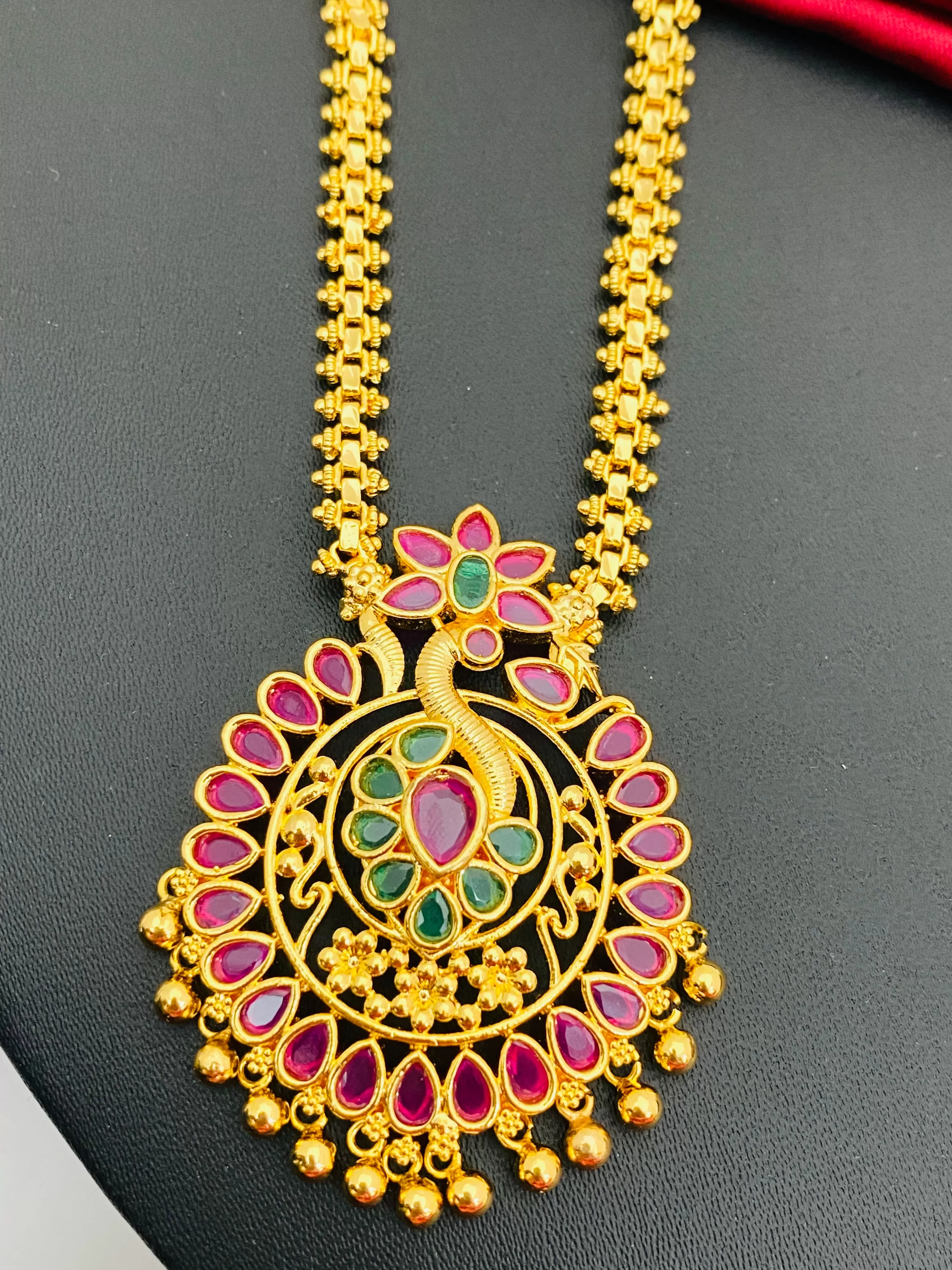 Beautiful Multi color Stoned Gold Plated Long Chain