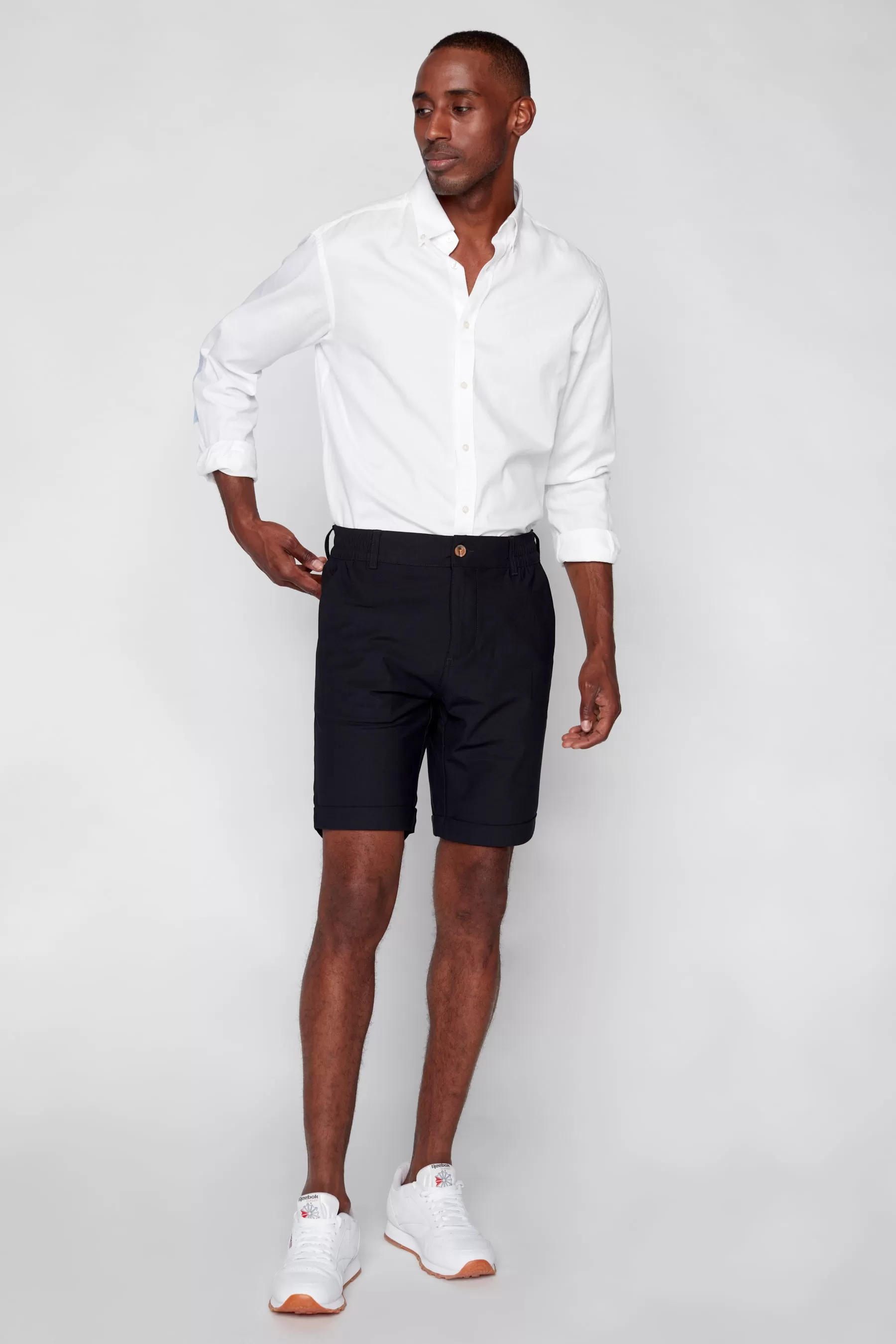 BILLY - Elastic Waist Roll Up Shorts - Navy