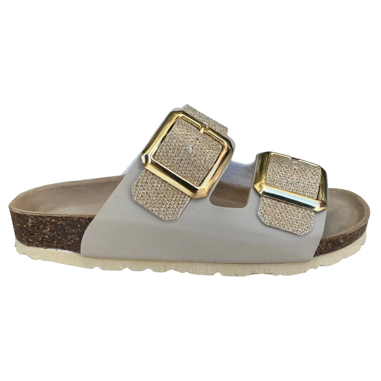 Biochic women's sandal with 2 adjustable glitter bands and leather insole BC55215Yo gold