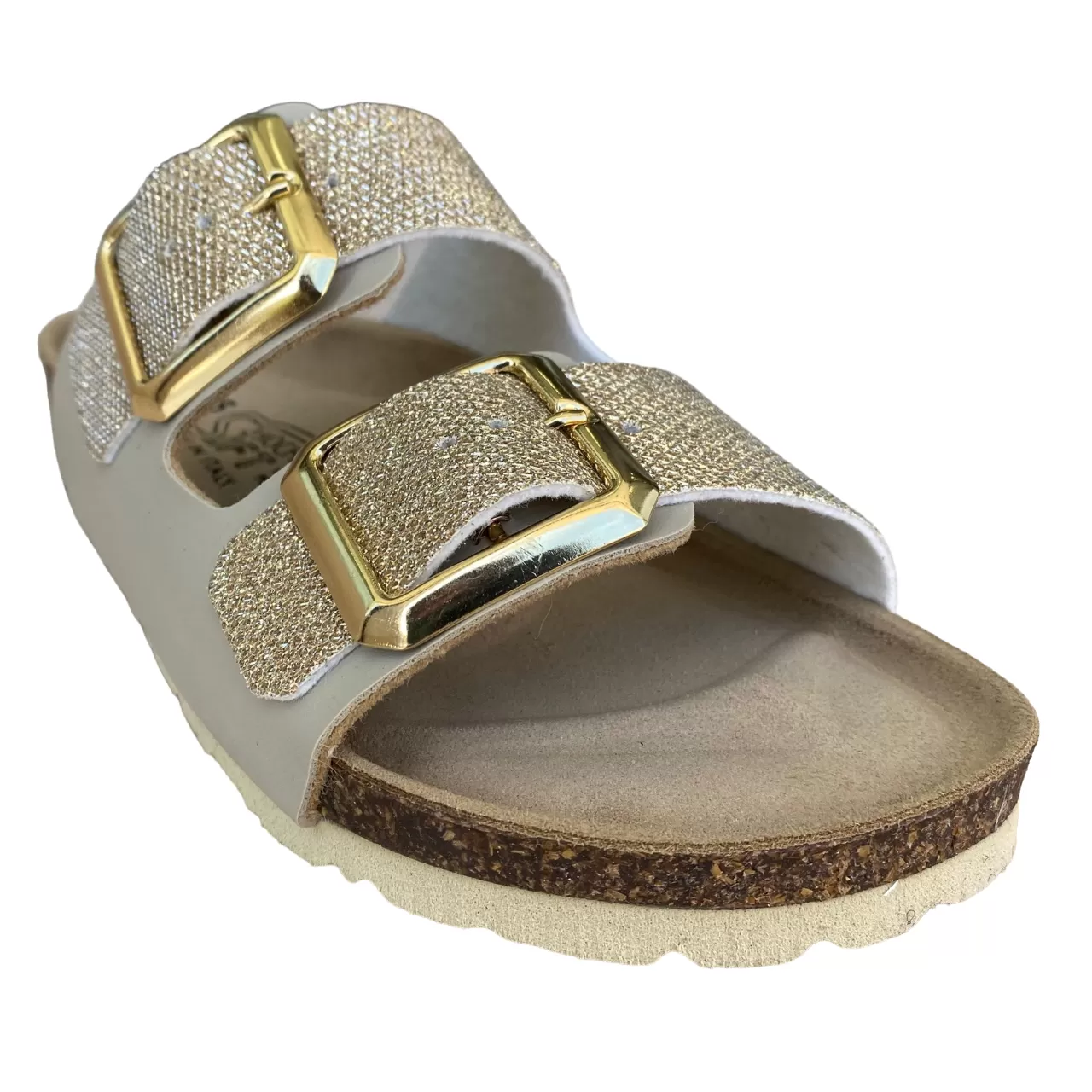 Biochic women's sandal with 2 adjustable glitter bands and leather insole BC55215Yo gold