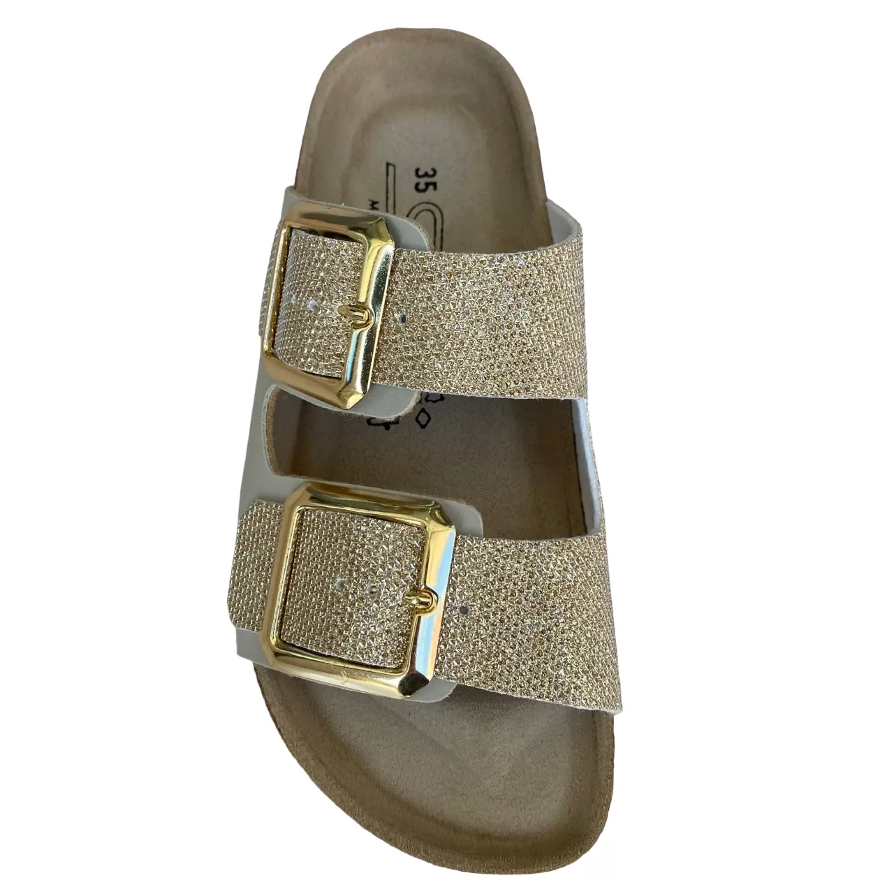 Biochic women's sandal with 2 adjustable glitter bands and leather insole BC55215Yo gold