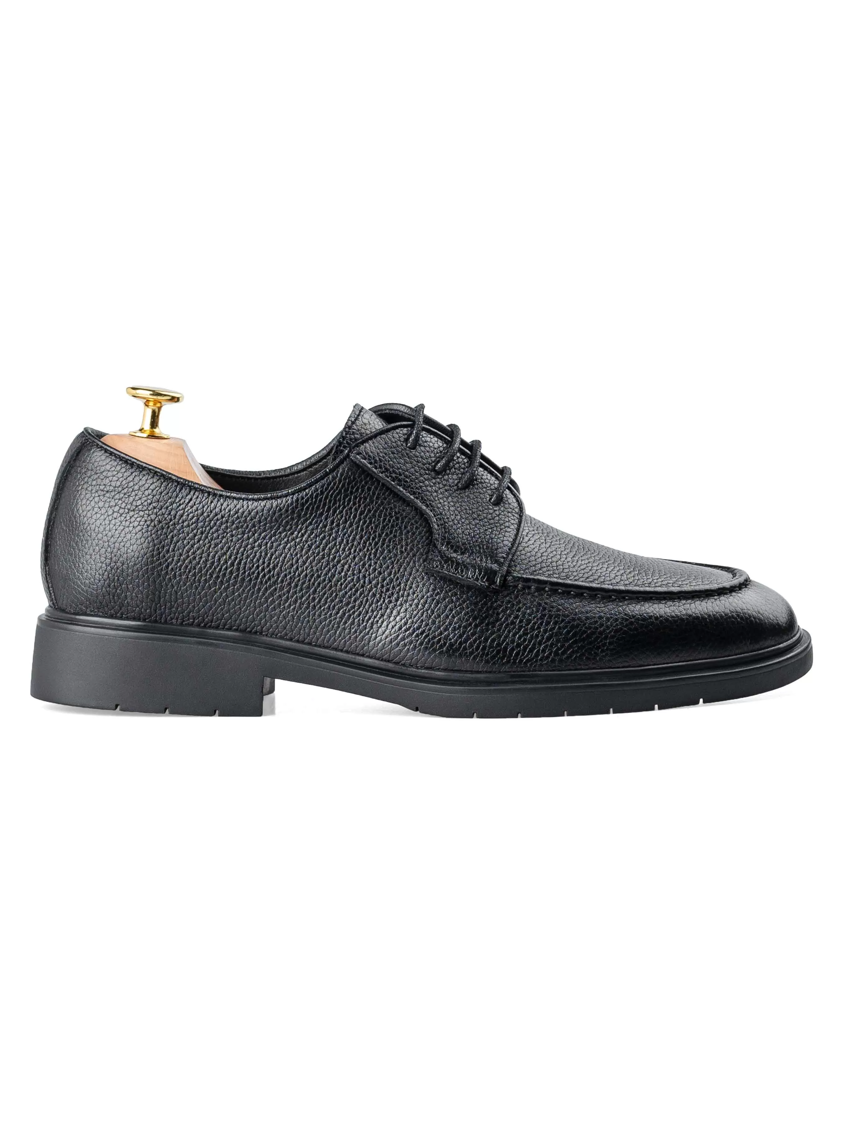 Blucher Lace Up - Black Pebble Grain Leather (Rugged Sole)