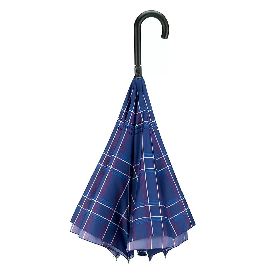 Blue Plaid Reverse Close Stick Umbrella