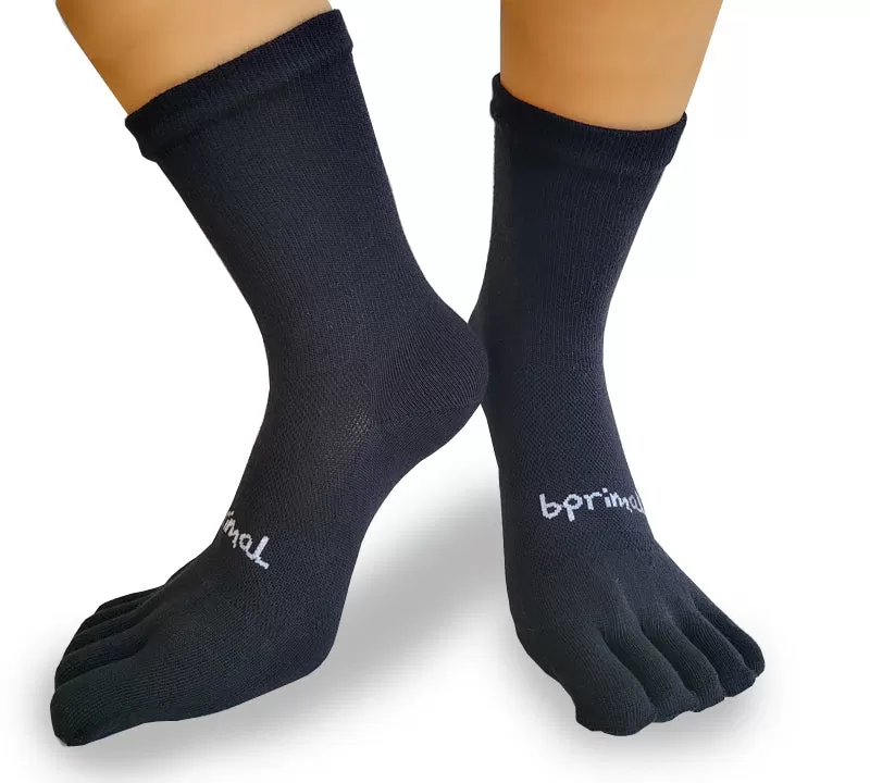 Bprimal YOUTH Everyday Five-Toe Socks - Crew - Regular Weight - Black