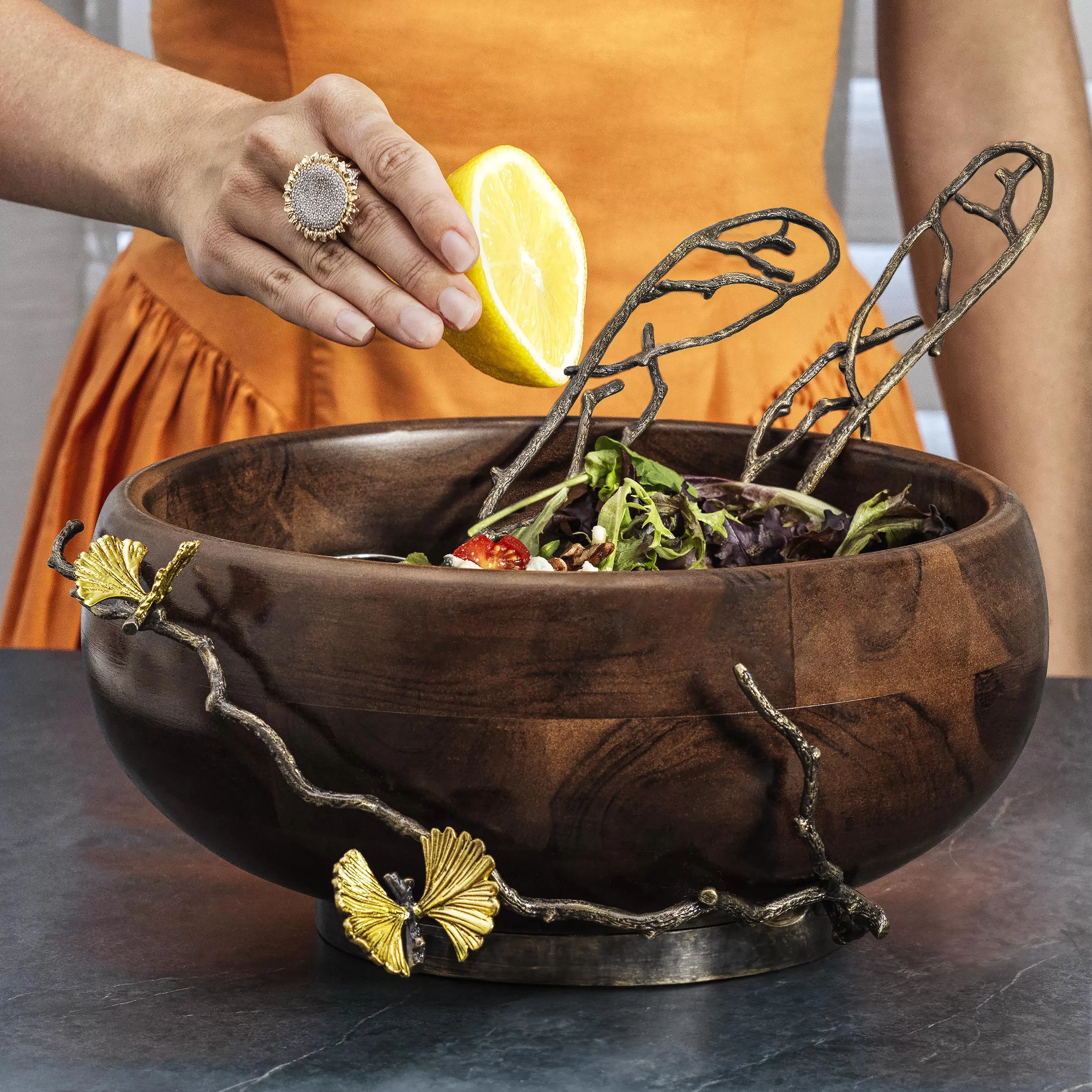 Butterfly Ginkgo Wood Salad Bowl